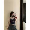 Carta Print Camisole Curto Mulheres Verão Slim Fit Laço Interno Estilo Americano Hot Girl Blue Top Outer Wear