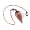 SpiritPendulum Cristal Natural Jada Cascalho Resina Banhada a Ouro Hexagonal Cone Pendulo Espiritual Colar de Contas de Cristal