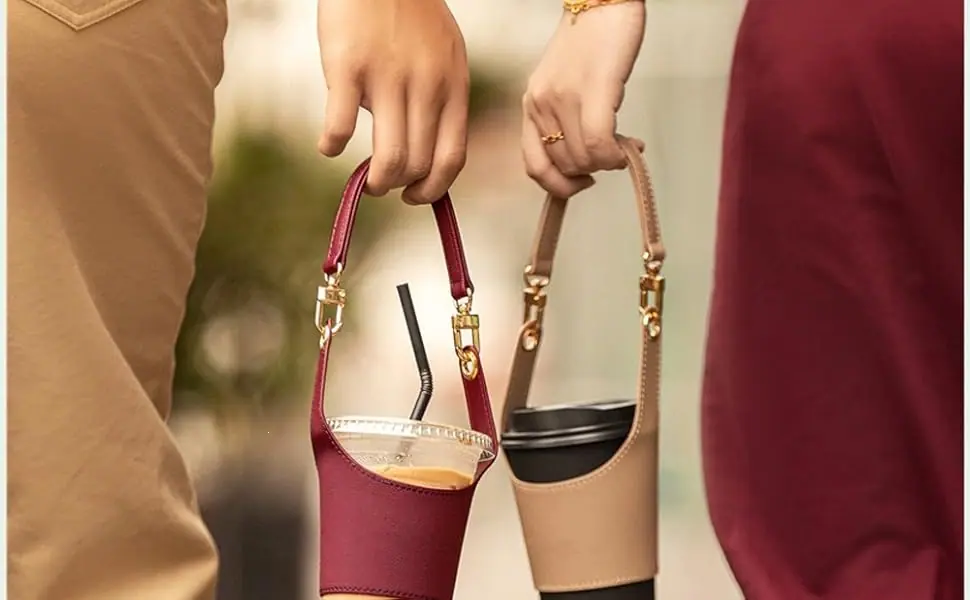 Coffee Cup Holder Tea Cup Protective Sleeve, Water Bottle Holder PU Leather Pouch