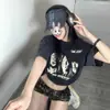 Camiseta de Manga Corta con Estampado de Dibujos Animados Estilo Callejero Americano para Mujer Verano Nuevo Diseño Versátil Holgada Tops de Media Manga