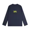 Camiseta de Manga Larga de Algodón Puro Estilo Japonés Hong Kong Unisex Primavera y Otoño Marca de Moda Cuello Redondo Holgada Versátil Camiseta Básica