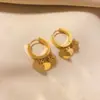 Pendientes de Disco Geométrico Simple de Acero de Titanio con Lentejuelas Doradas de 18K de Dongdaemun Jewelry, Corea del Sur