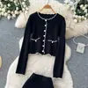 Conjunto de dos piezas de punto estilo Chanel para mujer en otoño, talla petite, cárdigan elegante y sofisticado con una falda que se ajusta a la cadera, atuendo estiloso