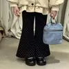 Conjunto de Niña 2026 Otoño Nuevo Estilo: Conjunto de Dos Piezas: Chaqueta con Cuello Alto de Lazo y Pantalones Acampanados de Lunares a la Moda