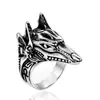 Anillo Punk Anubis Cruz Egipcia Bestia Acero Inoxidable Vintage Cabeza de Lobo Anillo de Dedo HFJ1014