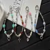 Estilo retrô, tie-dye, pingente de coração com contas para celular, chaveiro curto versátil e acessório de bolsa