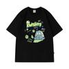 Camiseta de manga corta transfronteriza para hombre, estilo coreano, casual, con estampado de monstruo de dibujos animados, nueva, cuello redondo, holgada, para verano, hombros caídos, camiseta de pareja