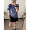 Camiseta Básica Versátil Manga Curta Escovada BlueSimple para Mulheres Outono Inverno Gola Redonda Pulôver Top Modelador Camada Base