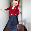 Llegó. Cárdigan de punto rojo de principios de otoño para mujer, diseño de otoño, conjunto de nicho para mujer