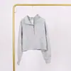 Moletom Lulu com Gola Alta e Meio Zíper com Etiqueta, Em Estoque Entrega Direta, Etiqueta Dourada, Zíper Dourado, Moletom Casual Solto Curto de Fleece