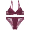 Conjunto de lingerie sexy estilo francês com decote em V profundo para seios pequenos, realçando e reunindo os seios, com suporte lateral para evitar flacidez, conjunto de sutiã de renda