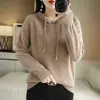 Nueva sudadera con capucha de manga larga, suéter corto estilo coreano para mujer, tejido casual de invierno, corte holgado