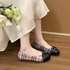 Zapatos planos Mary Jane de cuadros retro para mujer, nueva colección otoño 2026, punta fina, punta redonda, zapatos planos, zapatos de estilo francés para el trabajo