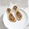 Brincos Geométricos Irregulares Inlaid Gemstone da Hongfei Europeia e Americana Leve Luxo Moda de Alta Qualidade Versátil para o Trabalho Outono e Inverno