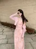 SE Marca Blanca - "Té Blanco Flor de Peral" Suave Gran Belleza~ Vestido Romántico con Cuello de Encaje Asimétrico Hoja de Loto 88609