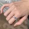 Anillo Azul Gota de Agua Azul Marino, Estilo Corte Vintage, Diseño de Nicho, Anillo Abierto Retro Personalizado