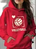 Sudadera con capucha casual para mujer talla extra con estampado de voleibol, Ropa de calle de lana para otoño e invierno, Holgada y casual