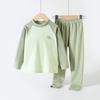 Otoño e Invierno Nuevo Traje de Ropa Interior Cálido de Terciopelo Espeso para Niños Color Caramelo Manga Raglán Cuello Redondo Ropa para el Hogar para Niños y Niñas