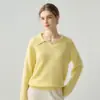 Suéter de Caxemira Simples com Gola Lapela Feminino Solto Emagrecedor Macio Grudado Gola POLO Camada Base de Tricô Casual Top Temperamento que Reduz a Idade