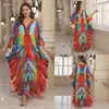 2025 nuevo vestido de playa de algodón europeo y americano con estampado de posicionamiento para mujer, bata holgada, blusa de bikini, ropa protectora solar