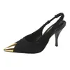 Sandalias de tacón alto con espalda descubierta de moda, nueva colección primavera/verano 2024, tacones altos metálicos de punta fina, tacones de aguja para mujer, punta poco profunda, diseño con corte lateral