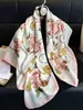 Lenço de Moda Europeu e Americano Estilo Levemente Luxuoso Estampado Color-Blocking 90cm Lenço Quadrado Grande Sarja Elegante Versátil Xale para Mulheres
