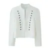 Atacado de fabricante de roupas femininas transfronteiriço 2026 Blazer metal retro francês com gancho e fivela, ombreira acolchoada, gola alta, corte slim