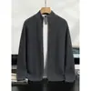 Cárdigan de cachemira para hombre, nuevo estilo otoño e invierno, cuello alto, acanalado, engrosado, tejido, chaqueta suéter de lana con cremallera, casual de negocios