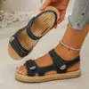 Sandálias transfronteiriças plus size de sola grossa para mulheres, novo modelo 2026, estilo esportivo, modernas, leves, de sola reta, com velcro, sandálias de praia para mulheres