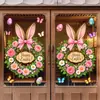 Enfeites de Orelha de Coelho da Páscoa Guirlanda Decoração de Atmosfera Loja de Desenhos Animados Adesivos Estáticos para Portas e Janelas Flores