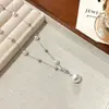 Colar com Pingente de Pérola e Zircônia de Alto Padrão Francês para Mulheres, Nicho de Luxo Leve, Moderno e Elegante, Corrente de Clavícula Estrelada