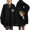 Chaqueta con estampado perimetral de animación de One Piece, unisex, estilo hip-hop, holgada y con capucha, a la moda.