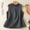Colete feminino sem mangas de algodão e linho vintage, peça de outer wear de verão novo estilo com gola, camisa base