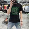 Estação Europeia 2024 Verão Nova Marca de Moda Masculina Perfuração a Quente de Manga Curta All-match Casual Juvenil Masculino Camiseta Slim-fit Meia Manga Longa