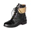 Novas Botas Femininas Estilo Europeu e Americano Outono e Inverno com Cano Dobrável, Botas Curtas com Cadarço, Salto Quadrado, Botas de Salto Médio, Tamanhos 40-47, Tamanho Grande, Exportação