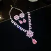 Novo conjunto de brincos e colar com pingente de flor e gota de zircônia ultra brilhante em estilo europeu e americano, acessório de festa de luxo leve e de alta qualidade para mulheres
