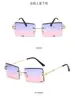 Gafas de Sol de Moda Europeas y Americanas 2024 Gafas de Sol sin Montura Corte Diamante Cuadradas Montura Cuadrada Color Degradado Gafas de Sol Ins
