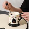 [Wow Personalizado] Bol Grande de Cerámica con Dos Asas para Sopa Gato Lindo Estudiante Bol para Fideos Instantáneos Tarro de Manteca Olla de Sopa para el Hogar
