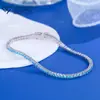 Pulseira Transfronteiriça de Moissanita Aquamarina para Meninas Cor Prata Corrente Tennis Tesouro Joia de Mão Simples Elegante Atacado