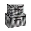 Nueva Caja de Almacenamiento Plegable con Tapa de Patrón Pied de Poule Transfronterizo, Caja de Almacenamiento de Tela para Artículos Varios y Organización de Ropa