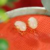 Aretes Yuebao Jewelry S925 Plata Esterlina Chapado en Oro Jade Hetian, Moda Vintage, Aretes de Plata Ruyi Elegantes y Simples con Forma de Huevo