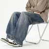 Jeans Rasgado Estilo Americano Vintage Novo Outono/Inverno 2026 para Homens, Marca Tendência High Street Calças Longas Wide-Leg de Caimento Solto