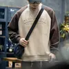 Moletom Color Block Americano Embossado 360g para Homem, Marca Tendência Nova Primavera, Casual Solto Retrô Gola Redonda Top Masculino
