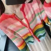Cárdigan de Punto Redondo a Rayas de Bloques de Color Arcoíris Único para Mujer, Nuevo Abrigo Suéter Corto Otoño 2026