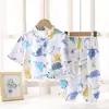 Conjunto de Pijama de Algodão e Seda Infantil Verão Algodão Artificial Roupas para Ar Condicionado para Meninos e Meninas Roupas de Casa de Algodão e Seda Roupa Infantil de Duas Peças