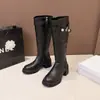 Nuevas Botas de Tacón Alto Versátiles Adelgazantes Hasta la Rodilla de Pierna Recta No Botas de Montar Botín Grueso Botas de Motocicleta