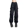 Pantalones Casuales Rectos de Trabajo Harajuku Retro Hip-Hop de la Calle Principal Americana con Bolsillos, Pantalones Paracaídas Plisados, Pantalones Largos Sueltos