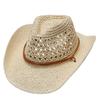 Sombrero de paja estilo vaquero occidental hecho a mano de Amazon, sombrero de copa para mujer, para exteriores, playa, protector solar, sombrero de copa con ala ancha.