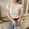 Camiseta de Algodão Puro 230g com Ombro Normal, Costela, Manga Curta para Mulheres, Gola Redonda, Verão 2026, Estilo Curto, Elástica, Caimento Ajustado, Estilo Hot Girl, Valoriza o Corpo Feminino