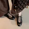 Sapatos Rasos de Cadarço de Couro com Fivela de Metal e Rebites Estilo Europeu 2026 Primavera Plano Bico Redondo Couro Genuíno Corte Profundo Feminino Tamanho 42